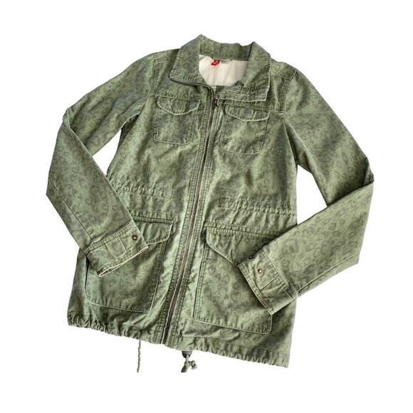 Via Penny Lane Reworked Apparel Def Leppard Custom Graphic Green Utility Jacket - Picture 2 of 11